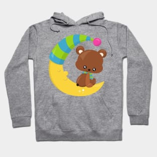 Cute Bear, Bear On The Moon, Bear With Scarf Hoodie